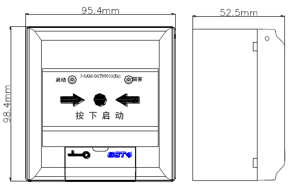 J-SAM-GSTN9313(Ex)防爆消火栓按鈕外形示意圖